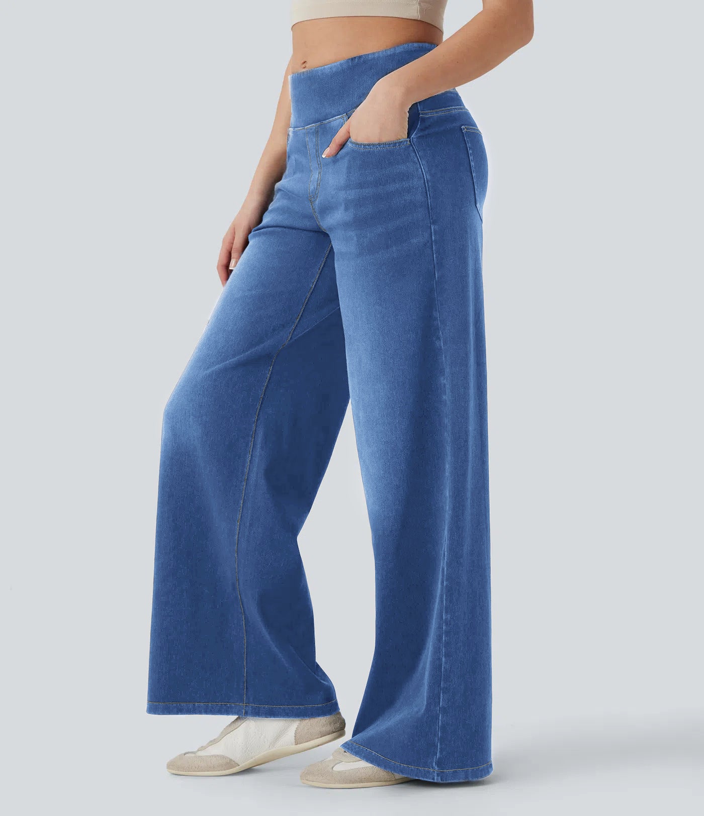 High-waisted Loose-fit Stretchy Wide-leg Jeans For Women - cas7m