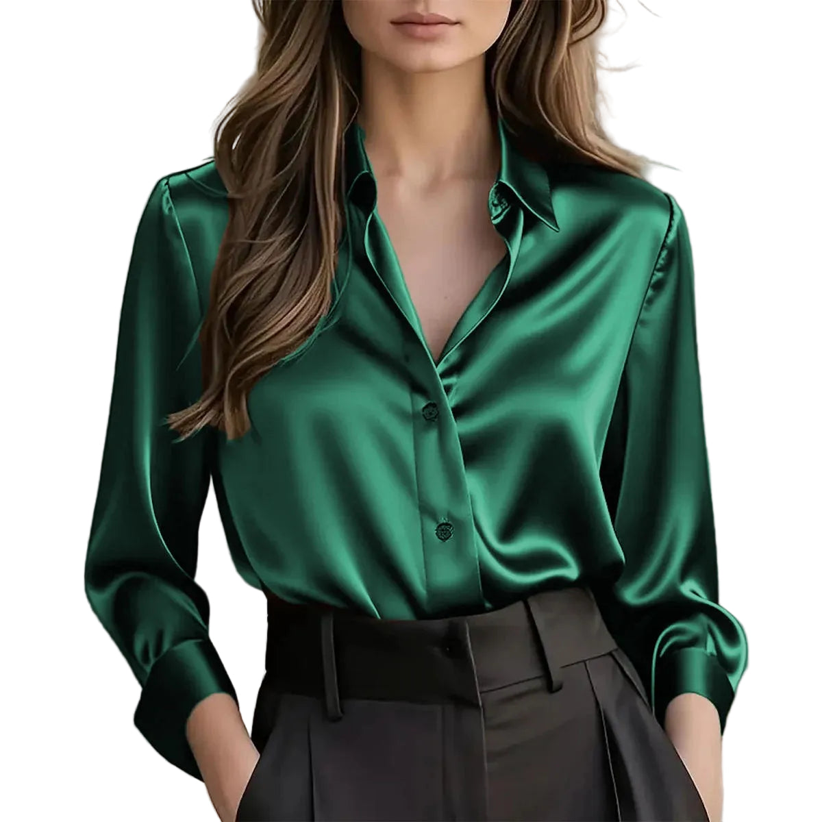 Elegant Long Sleeve Polyester Blouse - Multiple Colors Available - cas7m