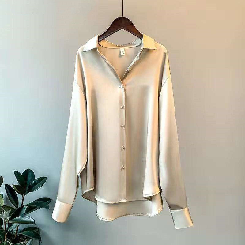 Women's Long-sleeved Satin Shirt - cas7m