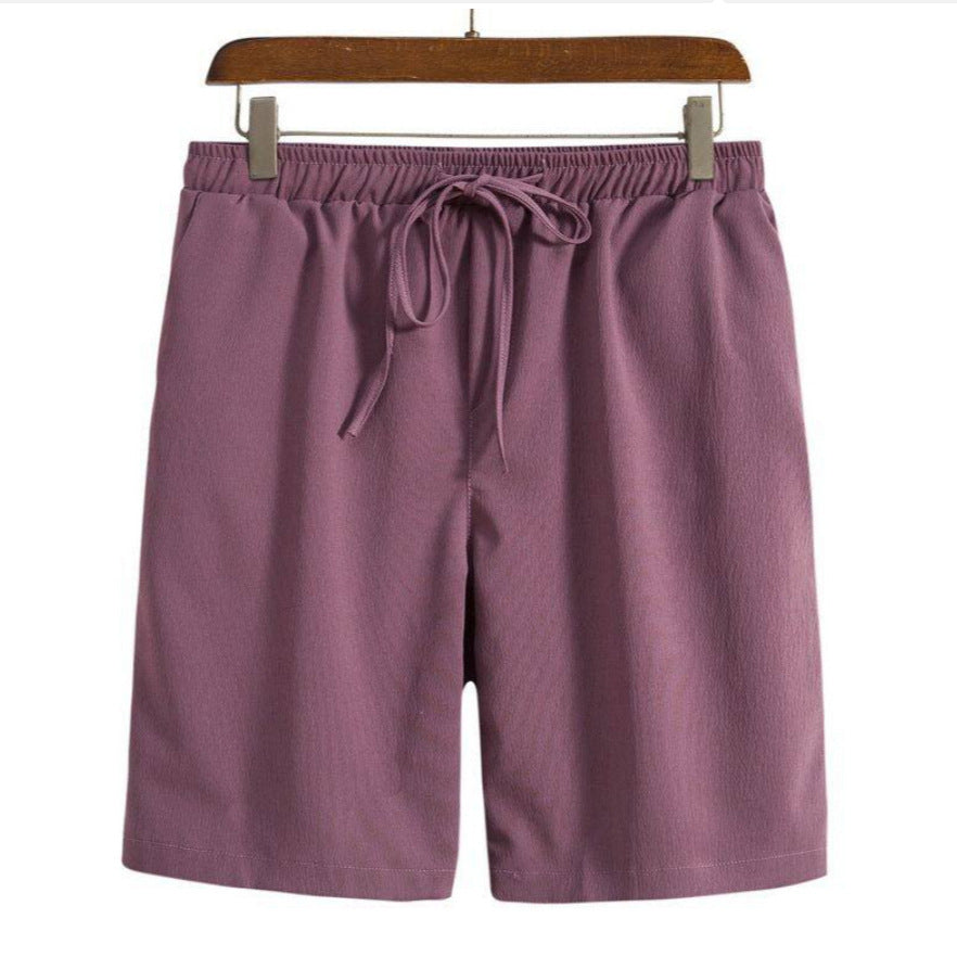 Cotton-linen Shorts Japanese-style Solid-color Casual Drawstring Beach Pants For Men - cas7m