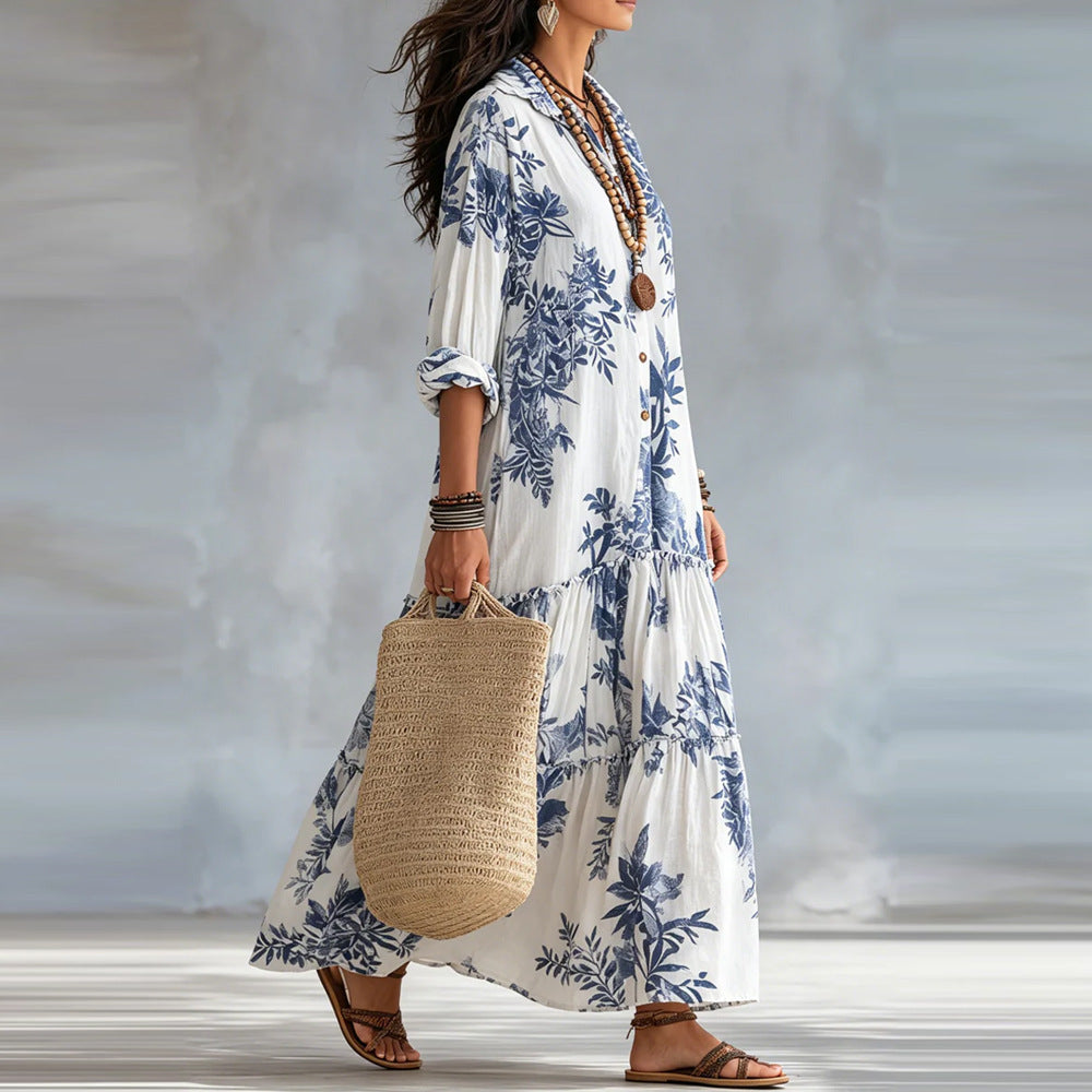 New Womens Casual Long-sleeve Lapel Dress - cas7m