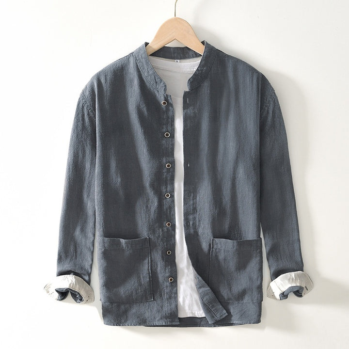 Chinese-style Stand Collar Ramie Long-sleeved Shirt Breathable Linen Casual Chinese-style Shirt For Men - cas7m