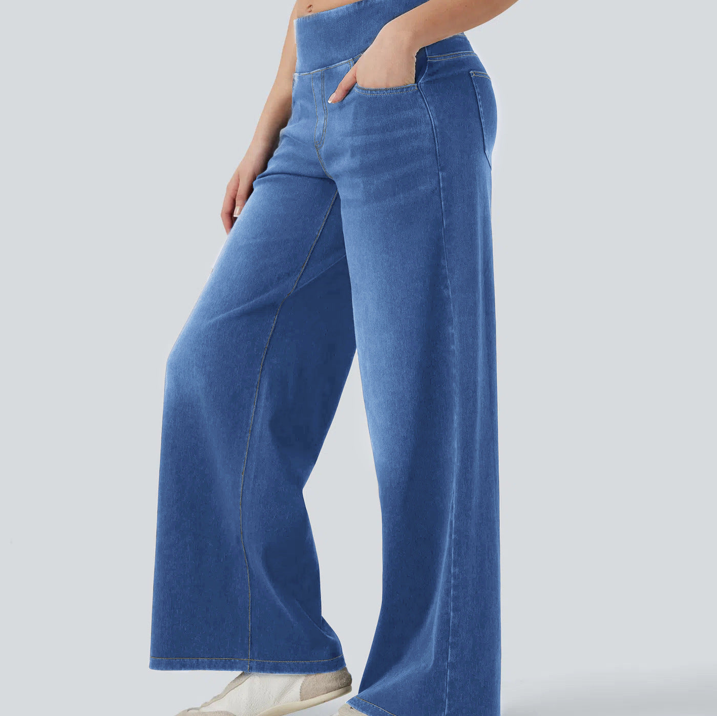 High-waisted Loose-fit Stretchy Wide-leg Jeans For Women - cas7m