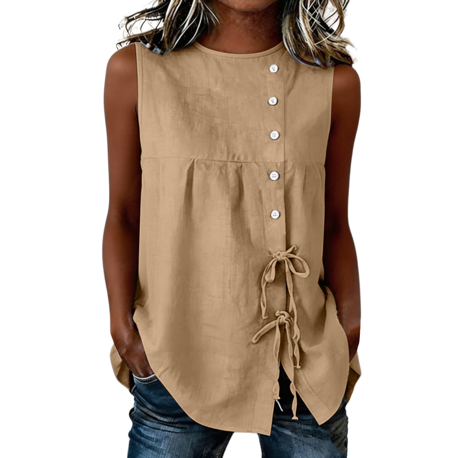 Loose-fit Sleeveless Shirt Blouse For Women - cas7m