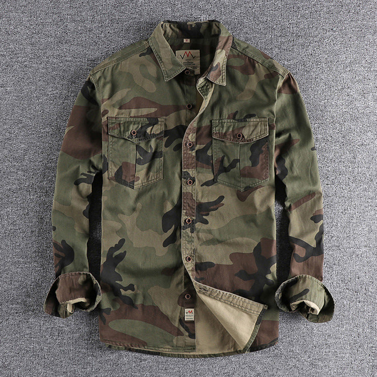 Washed Camouflage American Tooling Long-sleeved Shirt Men - cas7m