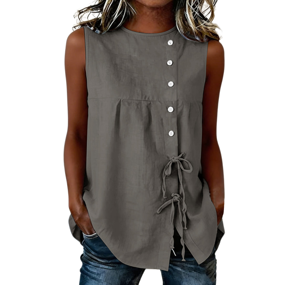 Loose-fit Sleeveless Shirt Blouse For Women - cas7m
