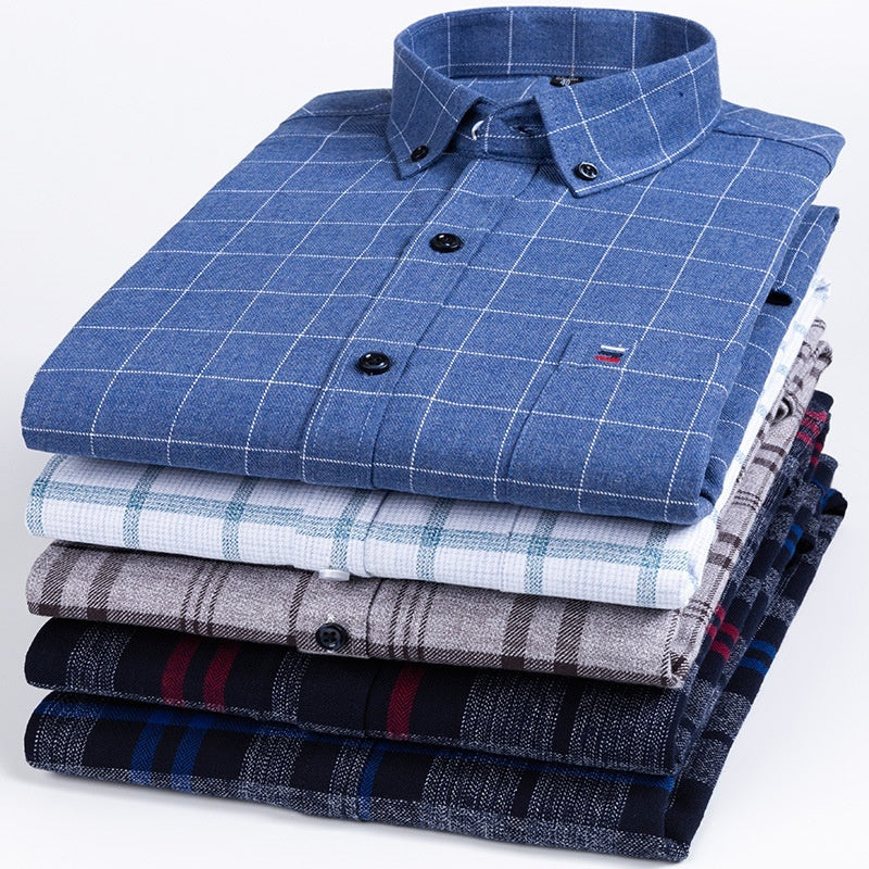 Cotton Long-sleeved Shirt Plaid Business Slim Fit - cas7m