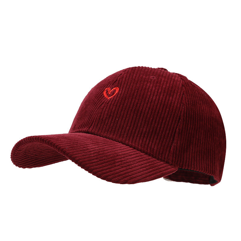 Spring And Autumn New Small Love Embroidered Corduroy Baseball Cap - cas7m