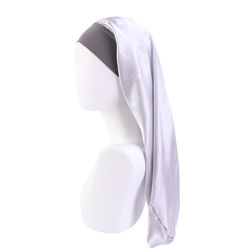 Women's Elastic Wide-brimmed Satin Long Tube Nightcap - cas7m