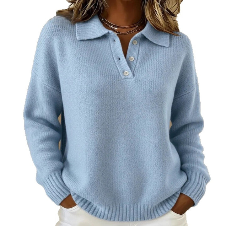 Loose And Soft Women's Lapel Long Sleeve Button Sweater - cas7m