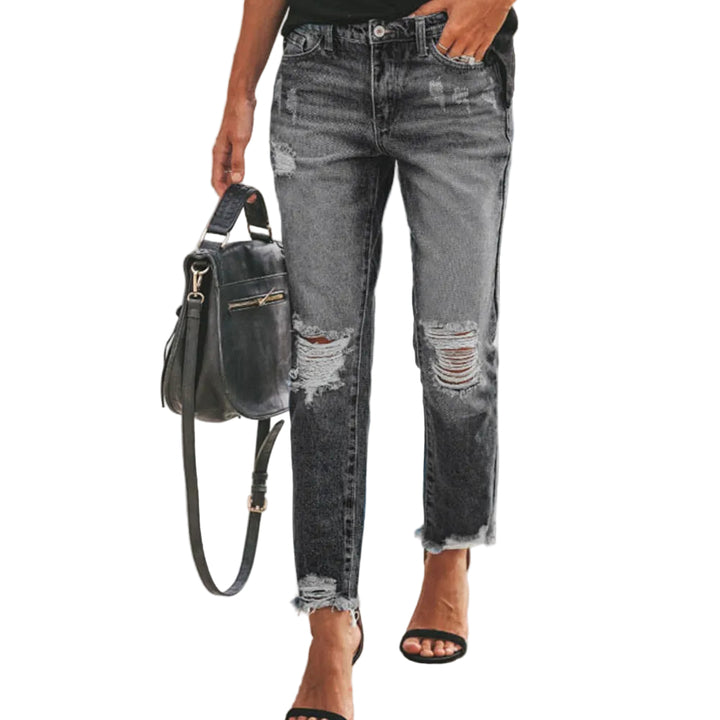 Women's Ripped Non-elastic Retro Fashion Jeans - cas7m