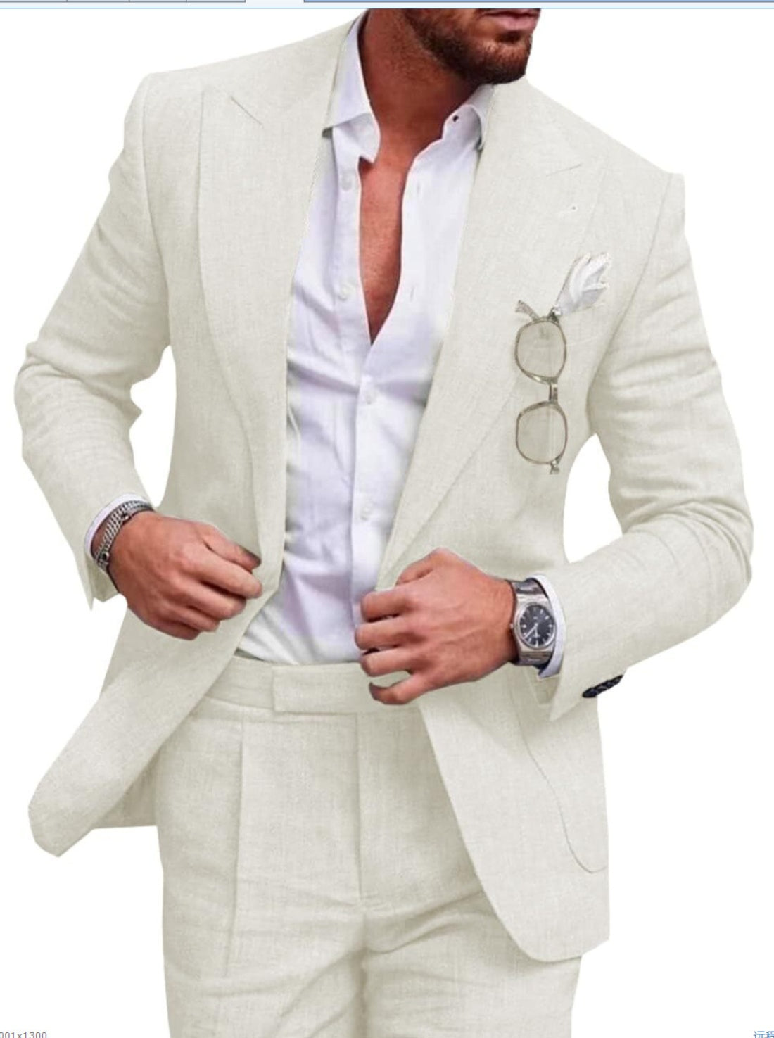 Men's Large Single Row One Button Solid Color Suit Two-piece Set - cas7m