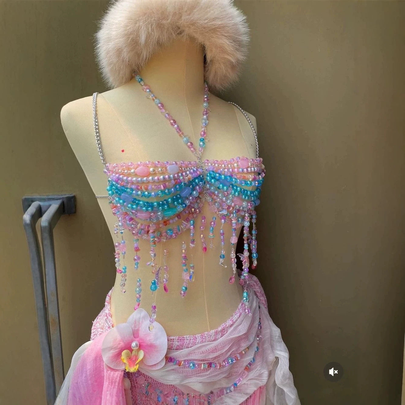 Multi-layer Colorful Bead Choker Versatile Vest Body Chain - cas7m