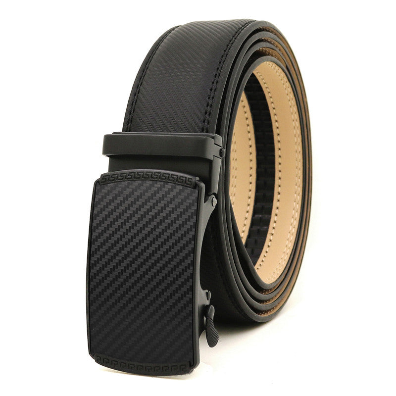 Premium Two-Layer Cowhide Belt with Automatic Buckle - Black/Yellow - cas7m