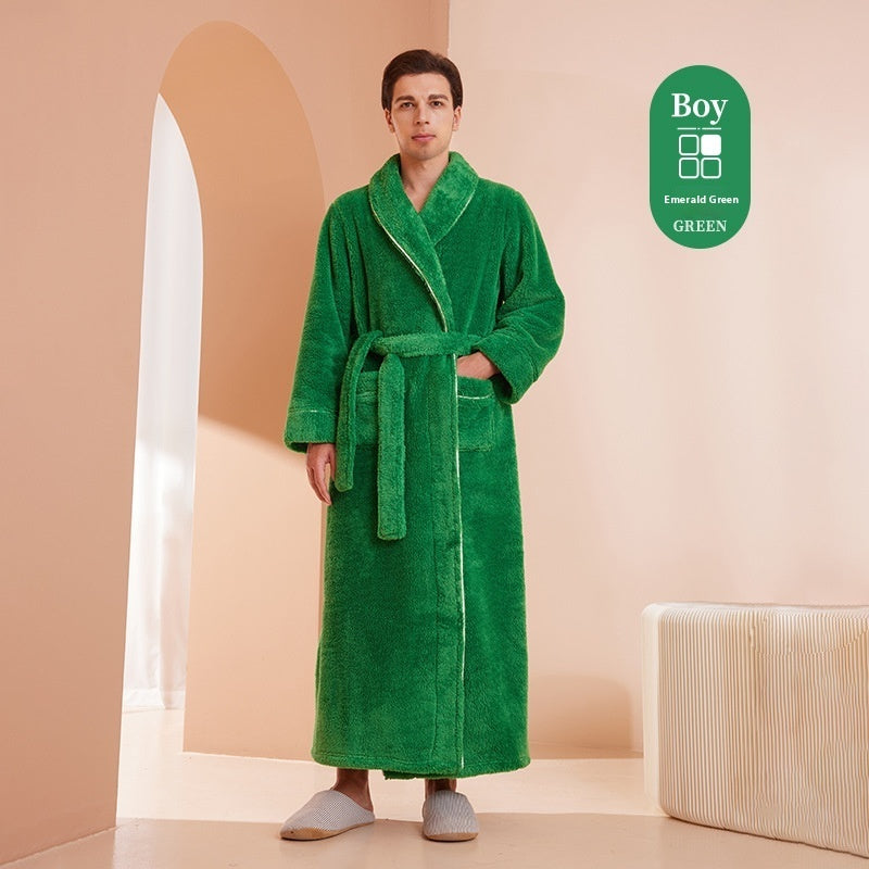 Autumn And Winter Thickened Cotton Velvet Nightgown Men's Winter Plus-sized Plus Size Light Luxury Couple Bathrobe Women's Extended Pajamas - cas7m