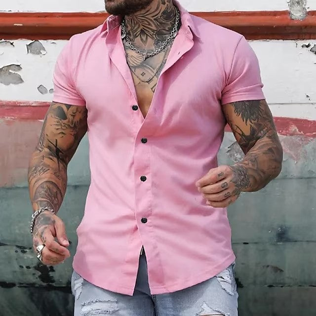 Simple Summer Men's Casual Solid Color Shirt - cas7m