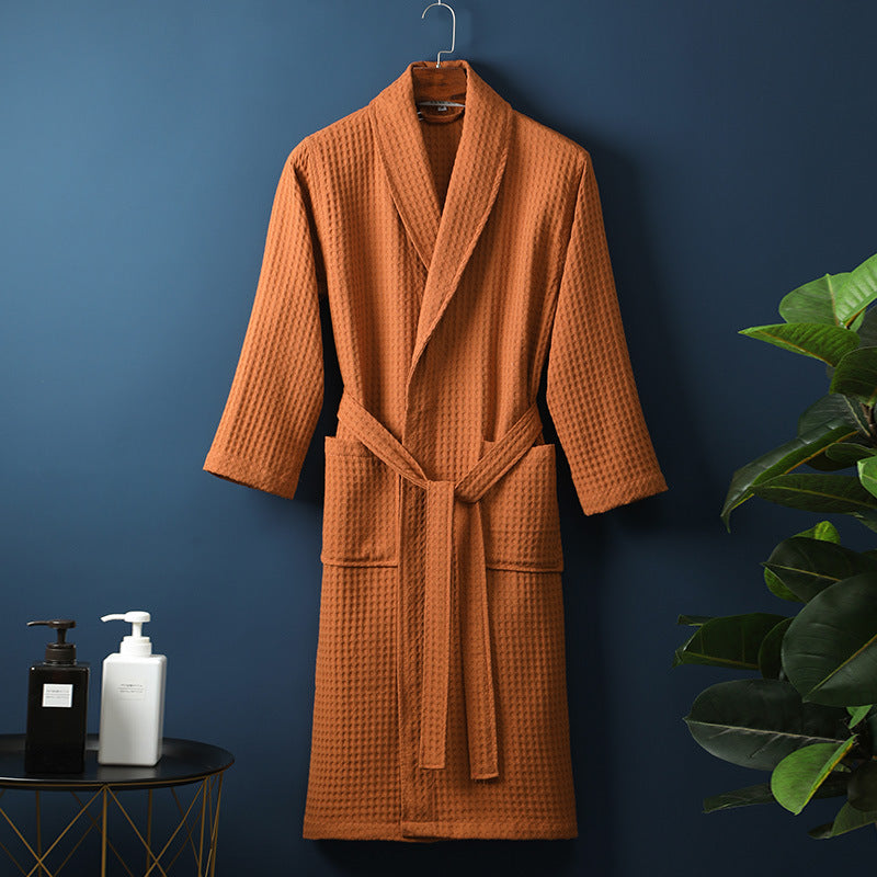 Pure Cotton Bathrobe Long Waffle All Cotton Nightgown - cas7m