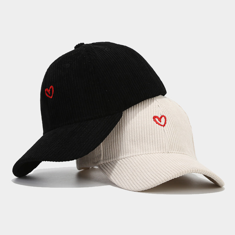 Spring And Autumn New Small Love Embroidered Corduroy Baseball Cap - cas7m