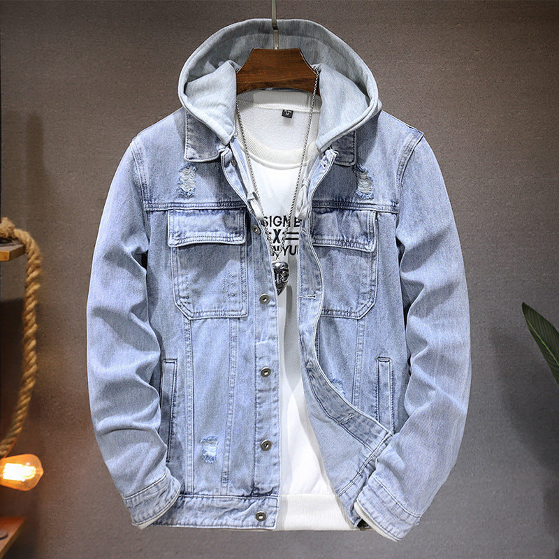 Men's Jacket Detachable Hooded Denim Jacket Men - cas7m