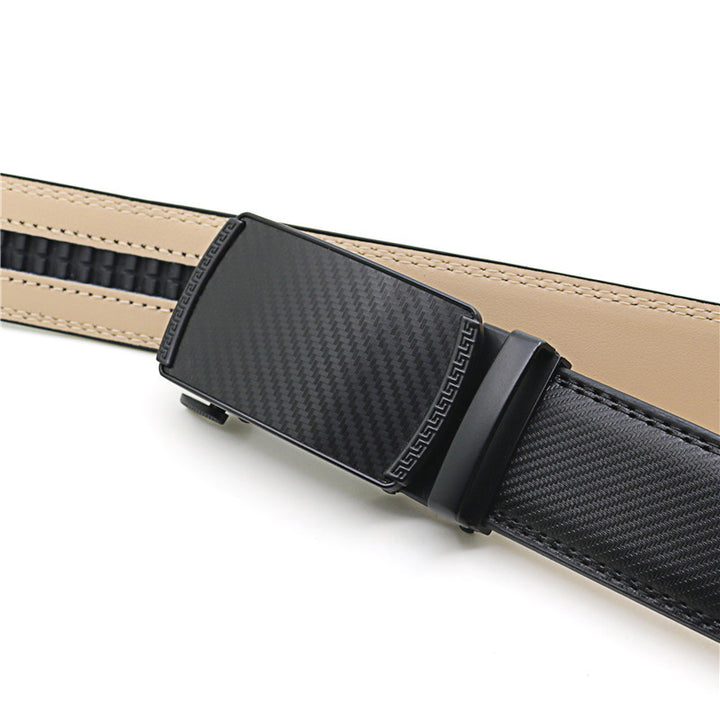 Premium Two-Layer Cowhide Belt with Automatic Buckle - Black/Yellow - cas7m