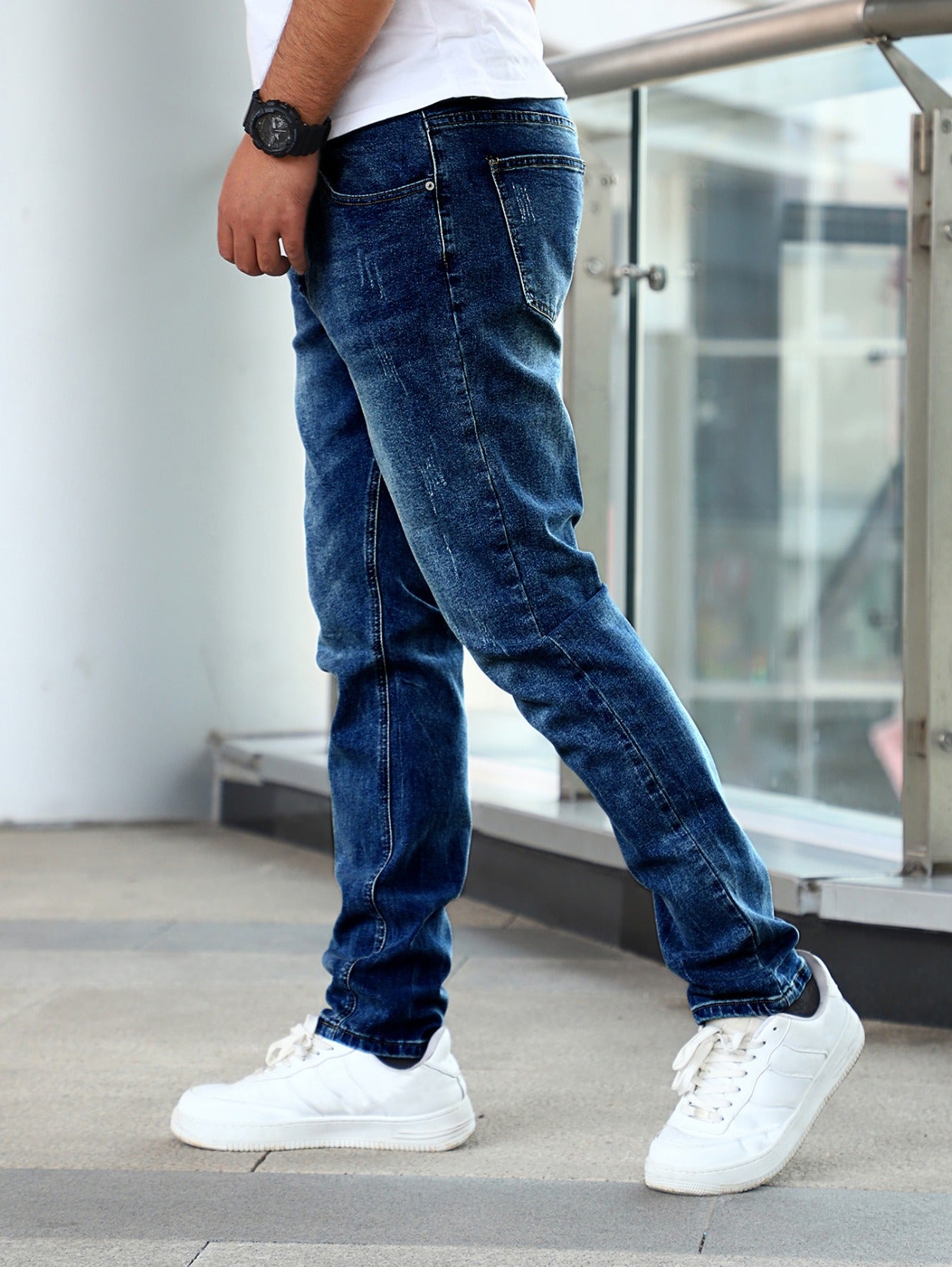 Slim Fit Stretch Men's Youth Blue Casual Pants - cas7m