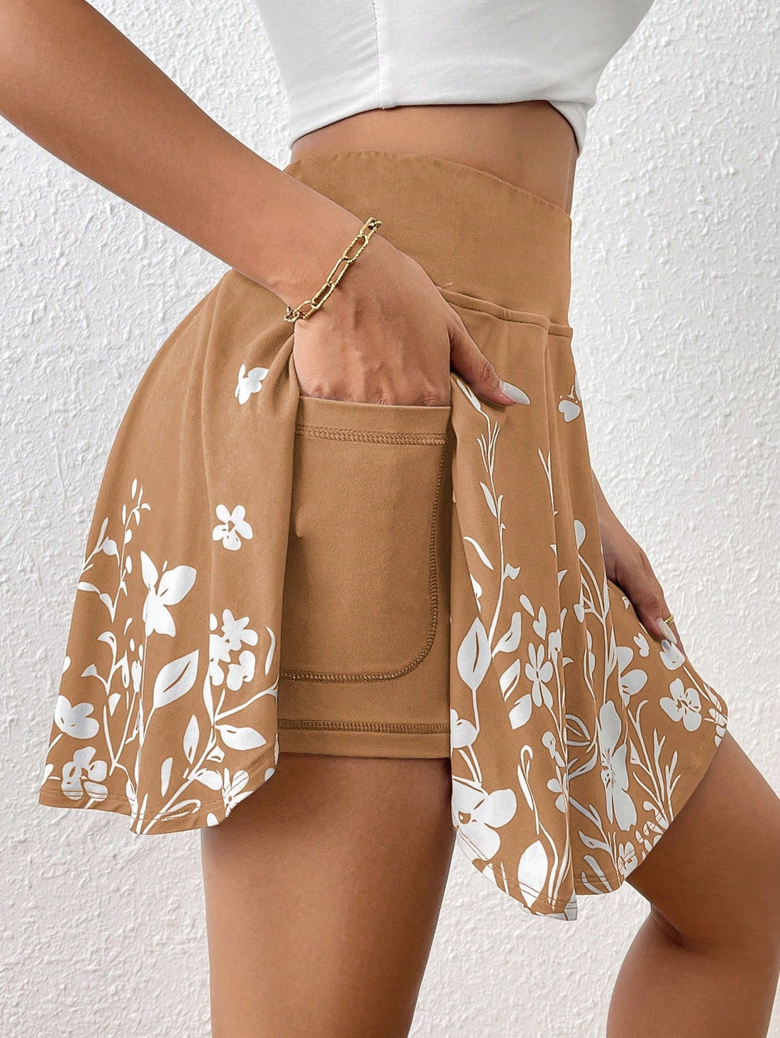 Pocket Minimalist Flower Printed Shorts With Pockets Shorts Inside Out Back To School Outfits - cas7m