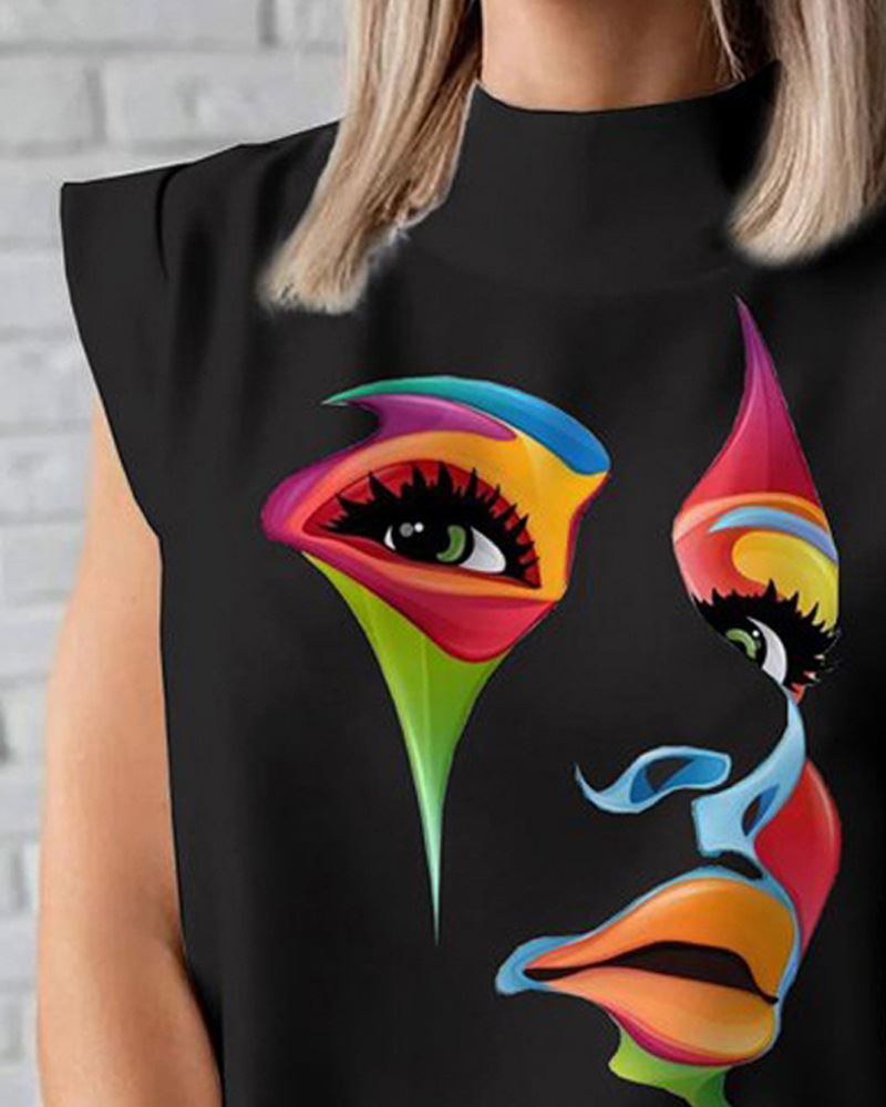 Women's Printed Sleeveless Casual Top - cas7m