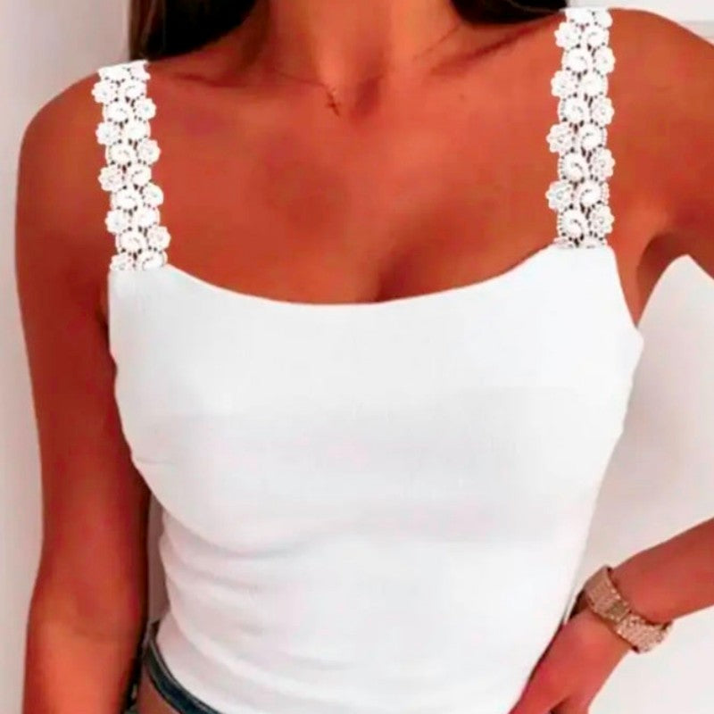 Lace Stitching Fashion Spring And Summer Solid Color Loose Vest - cas7m