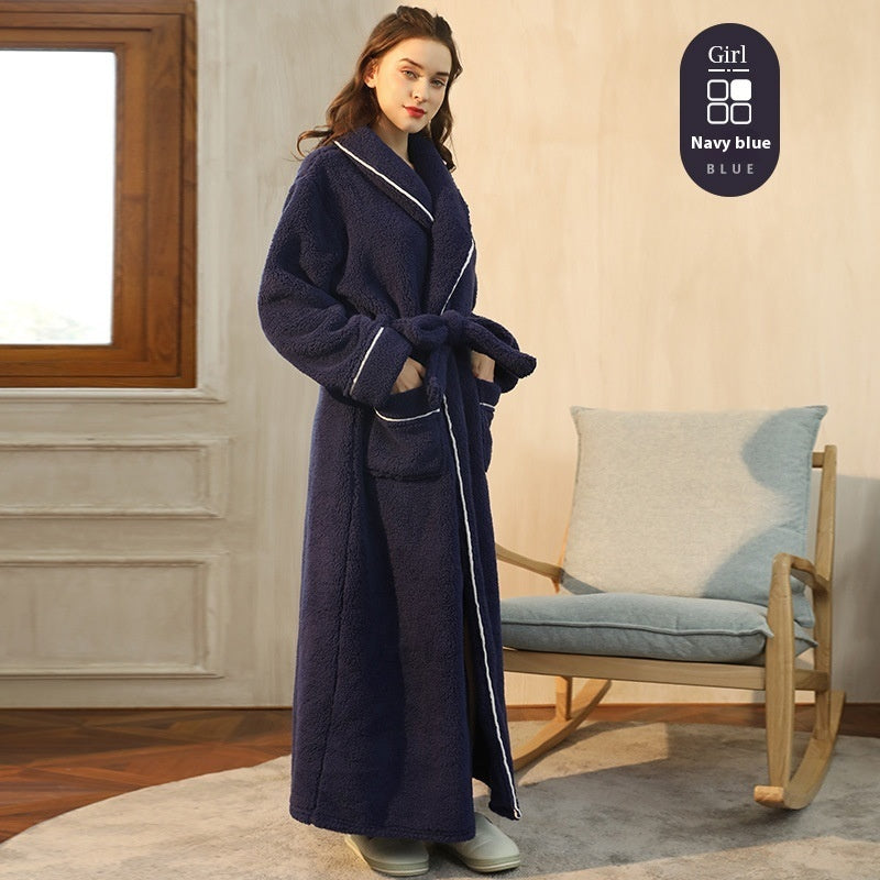 Autumn And Winter Thickened Cotton Velvet Nightgown Men's Winter Plus-sized Plus Size Light Luxury Couple Bathrobe Women's Extended Pajamas - cas7m