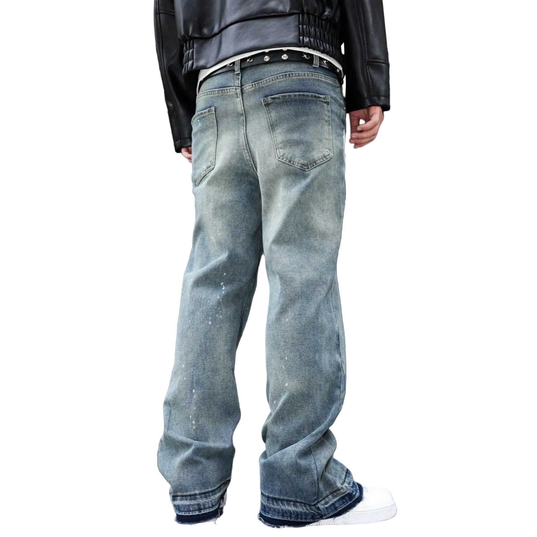 Retro Summer Washed Denim Pants for Men with Distressed Splatter Design, Fashionable Casual Trousers