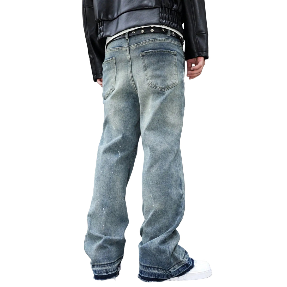 Retro Summer Washed Denim Pants for Men with Distressed Splatter Design, Fashionable Casual Trousers