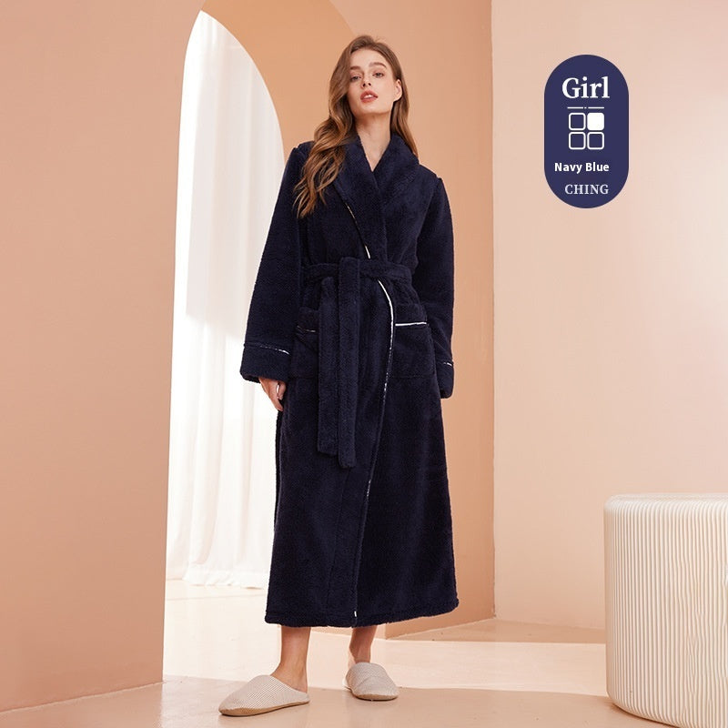 Autumn And Winter Thickened Cotton Velvet Nightgown Men's Winter Plus-sized Plus Size Light Luxury Couple Bathrobe Women's Extended Pajamas - cas7m