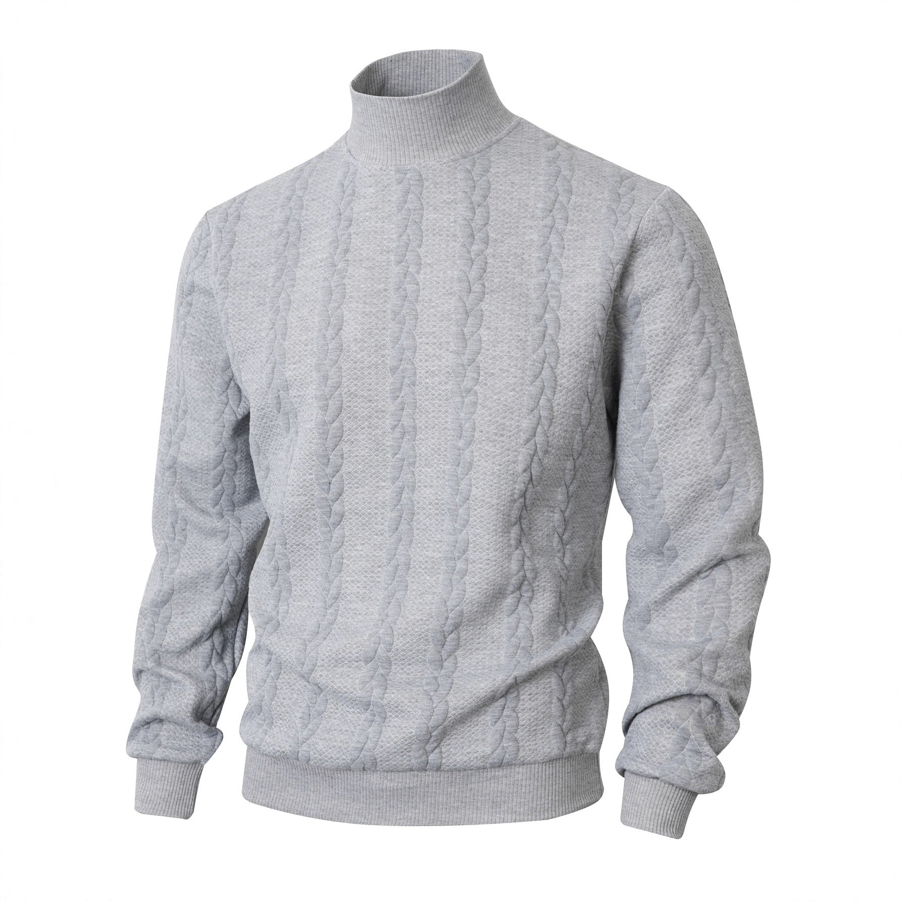 Knitted Solid Color Men's Fashion Jacquard High Collar Warm Sweater - cas7m