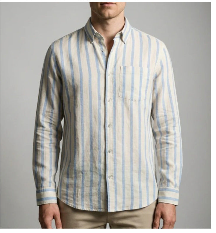 Striped Print Shirt Casual Loose Long-sleeved Shirt Men's Clothing - cas7m