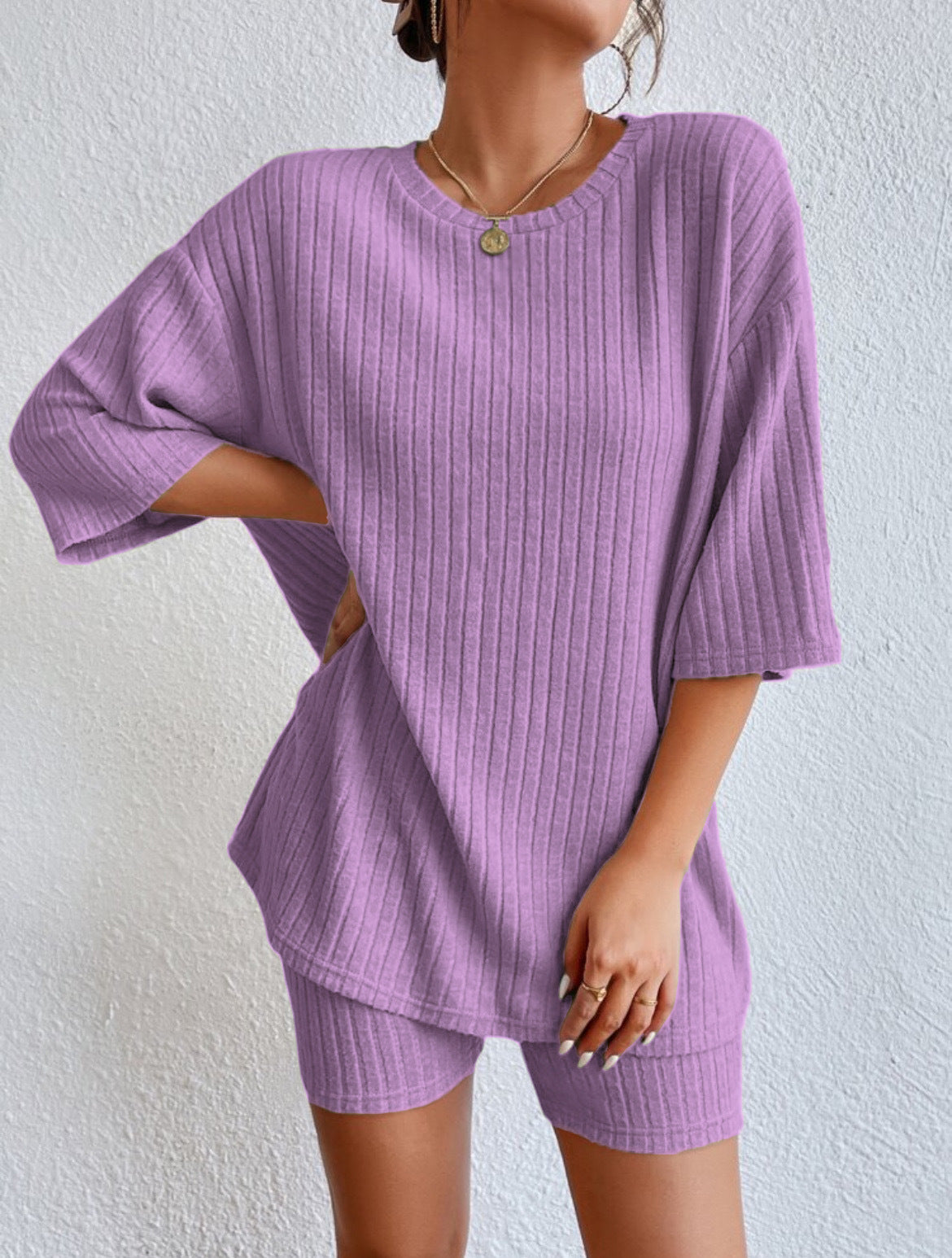 Fashion Casual Solid Color Shorts Suit - cas7m