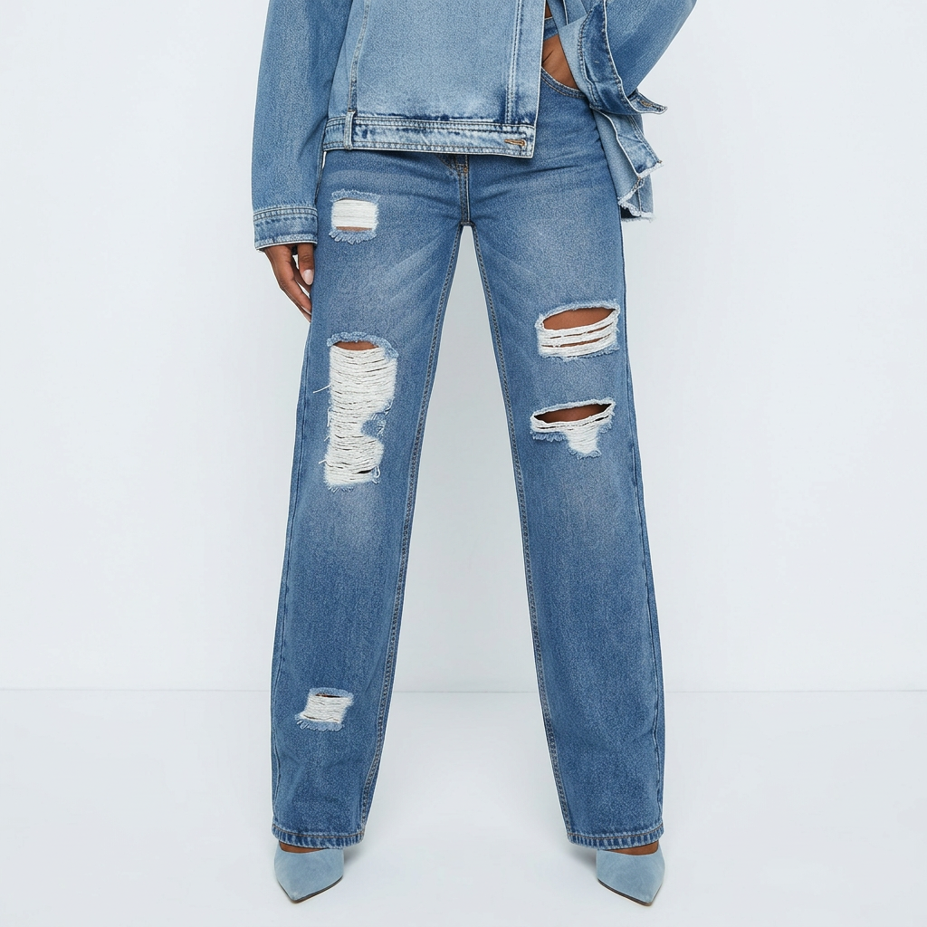 Street Style Ripped Washed Straight Leg Jeans
