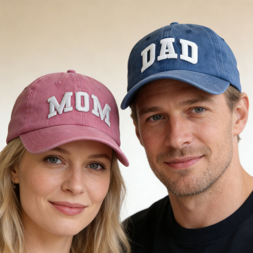 New Parents Gift: DADA MAMA Embroidered Adjustable Baseball Cap Set - cas7m
