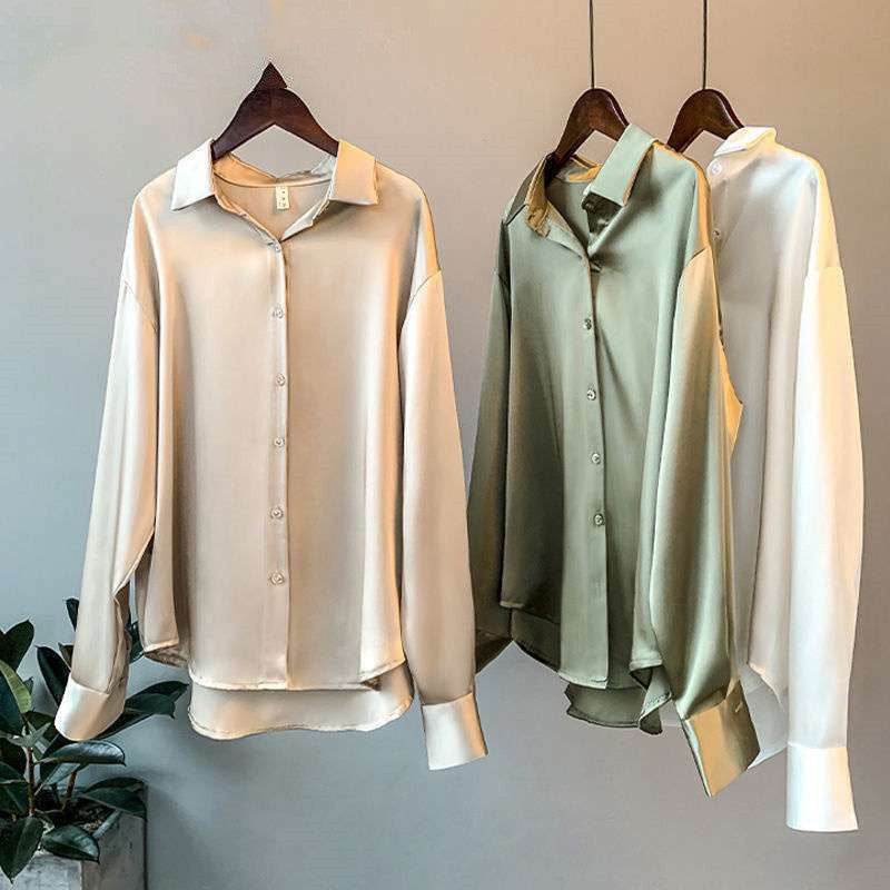 Women's Long-sleeved Satin Shirt - cas7m