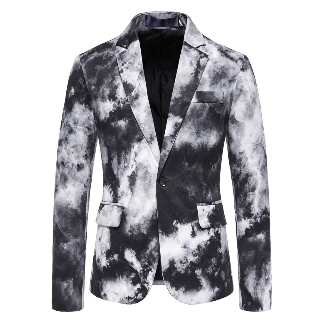 Tie-dye blazer with black and white pattern on a white background