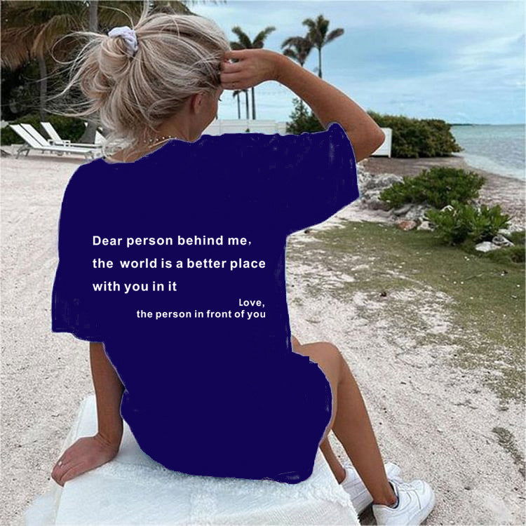 New Fashion Womens Letter T-Shirt Round Neck Short Sleeve Slogan Tee Top - cas7m