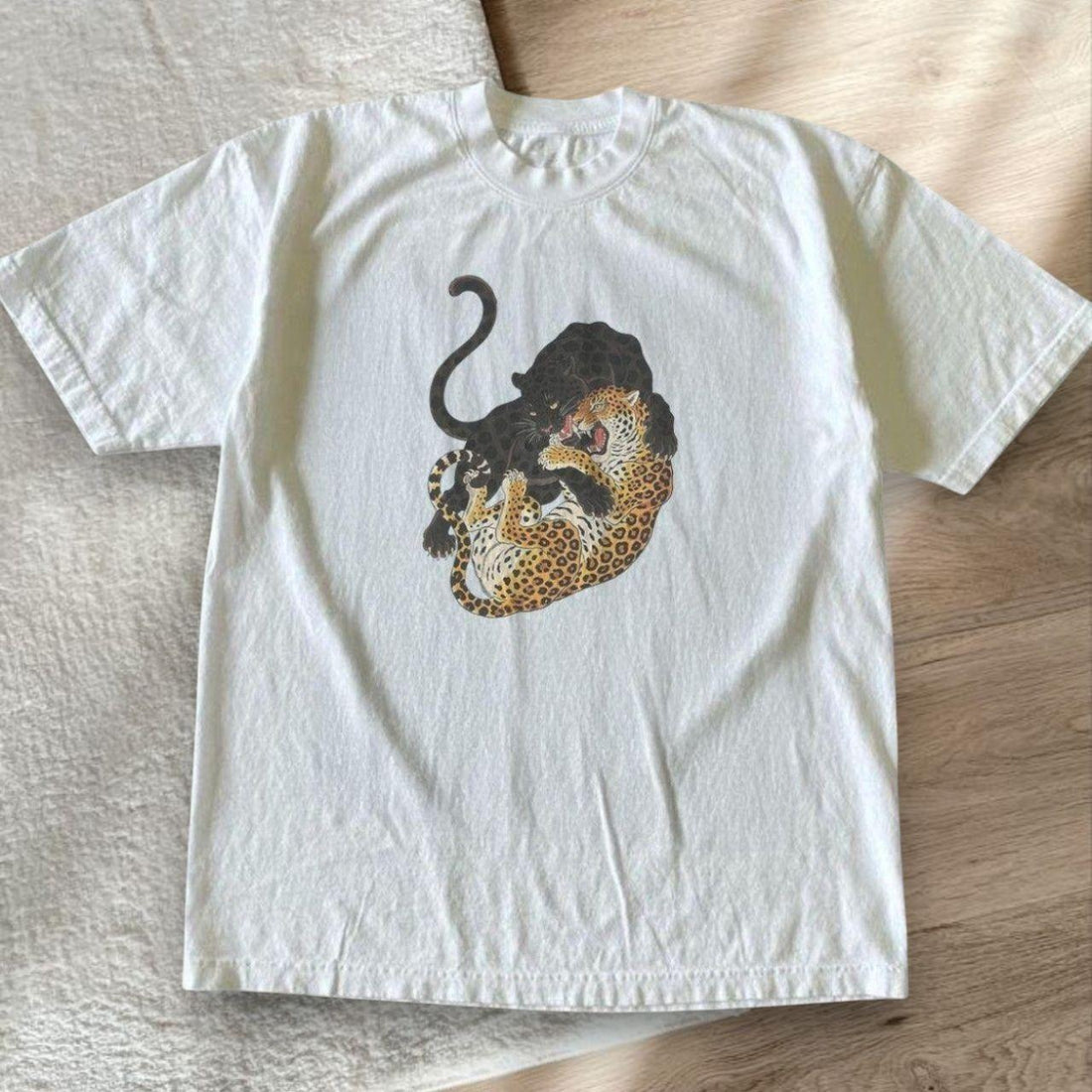 Womens Cotton Short-sleeved Loose-fitting Top With A Tiger Print - cas7m