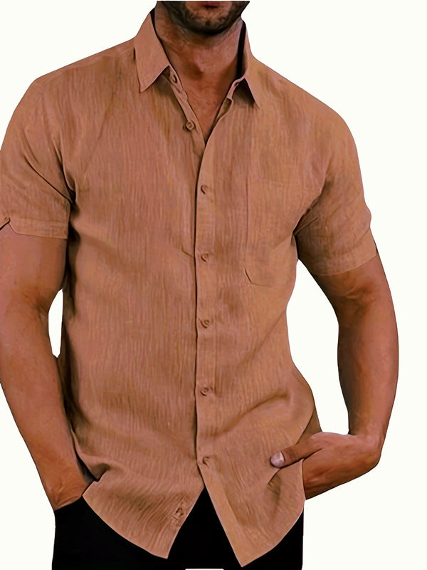 Solid color button linen shirt - cas7m