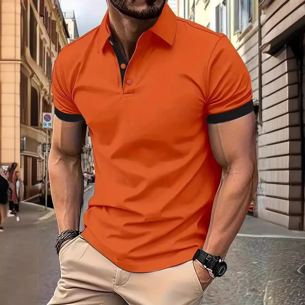 3D Solid Color Lapel Short Sleeve Polo Shirt Casual Loose Men - cas7m