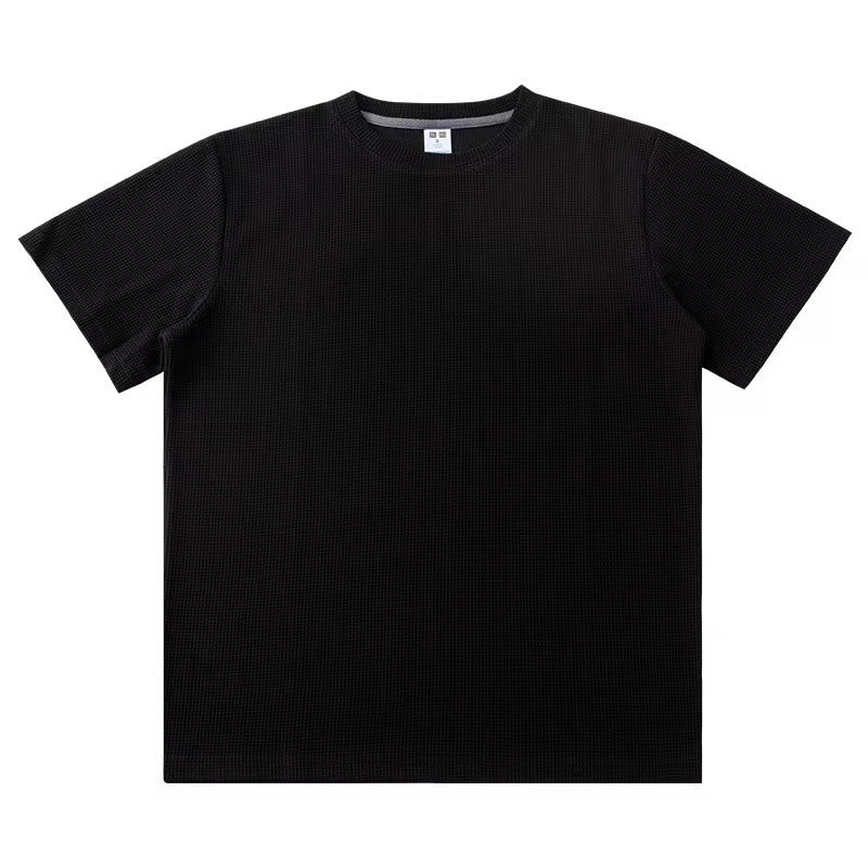 Knitted Short-sleeved T-shirt Men's All-match Loose Solid Color - cas7m