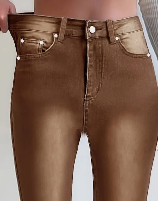 American Retro Brown Straight-leg Denim Pants - cas7m