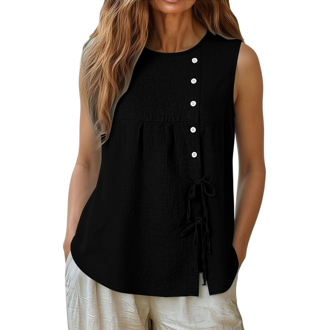 Loose-fit Sleeveless Shirt Blouse For Women - cas7m