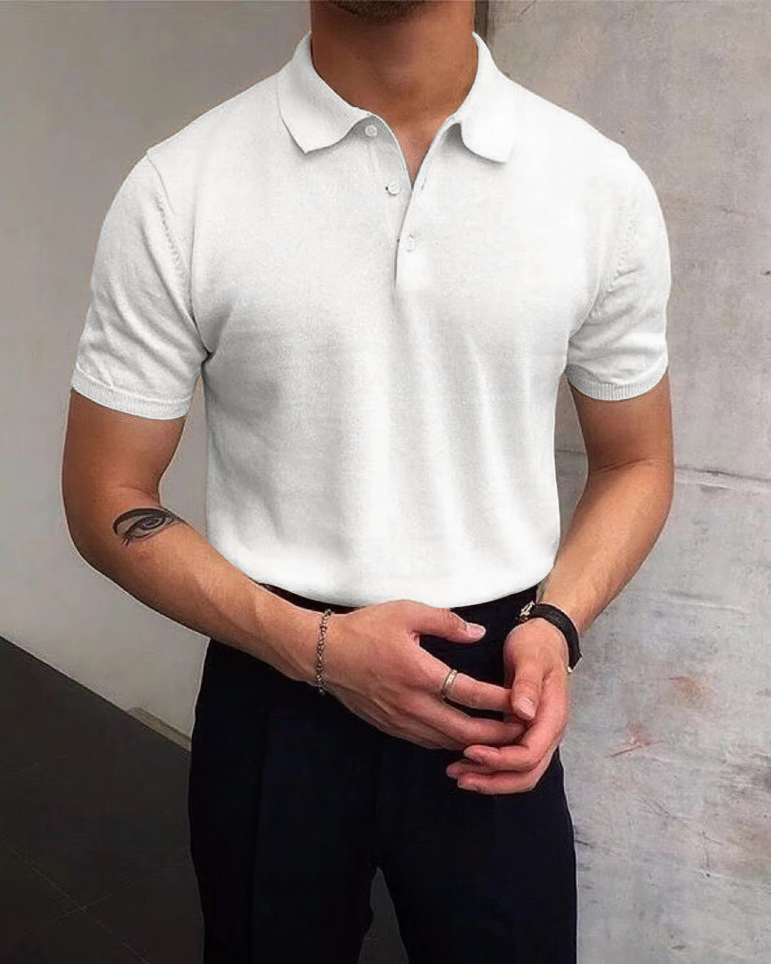 Men's Summer Lapels T-shirt Solid Color Casual - cas7m