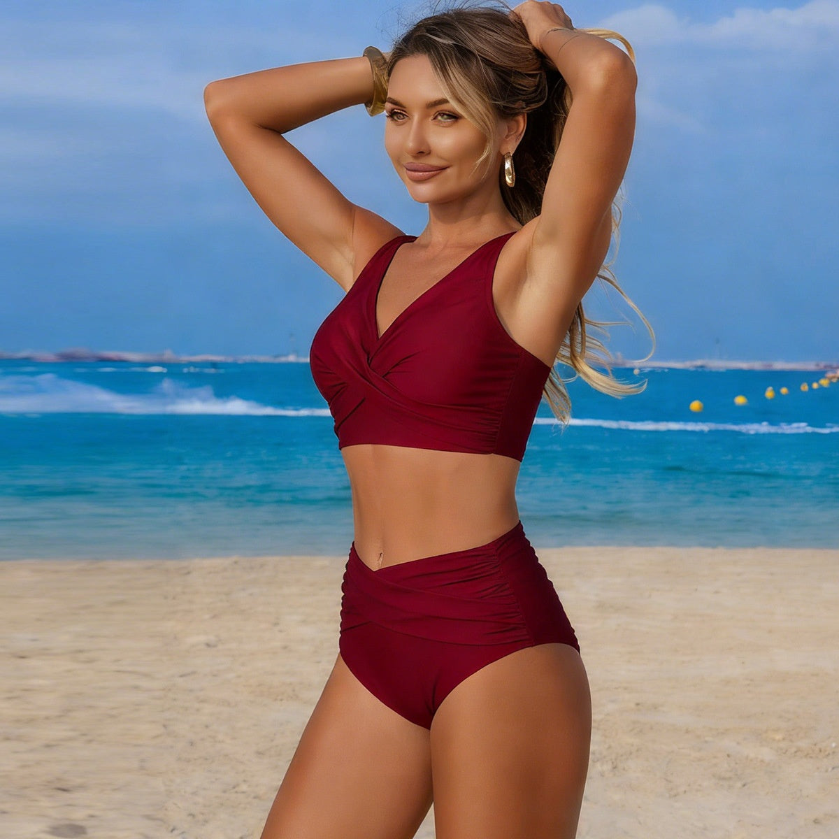 Sexy Split Swimsuit High Waist Swimsuit Outfit Bikini - cas7m
