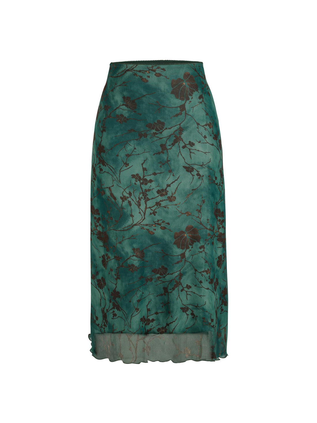 Teal floral patterned skirt on a white background