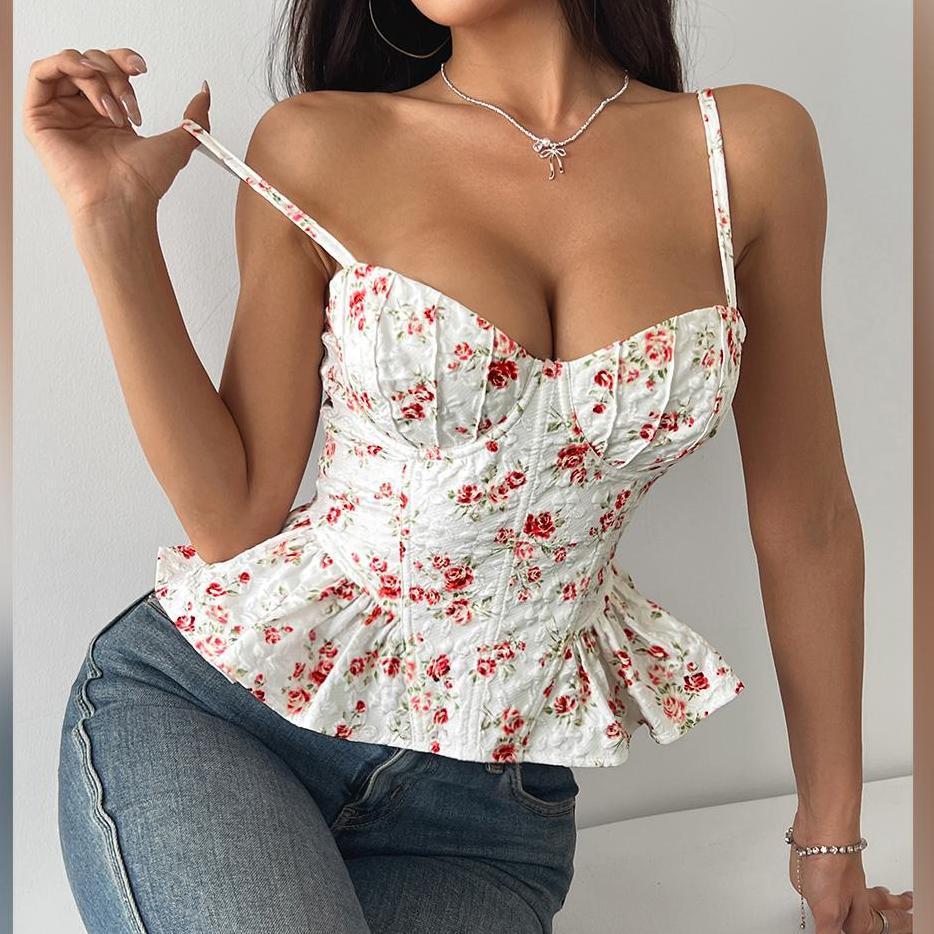 Women's Floral-print Asymmetrical Ruffled Top - cas7m